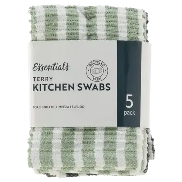 Essentials London Terry Kitchen Swabs 30 x 30cm 5-Pack (Colour May Vary)