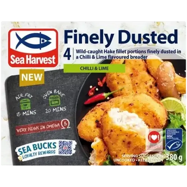 Sea Harvest Chilli & Lime Frozen Finely Dusted Hake Fillet Portions 380g