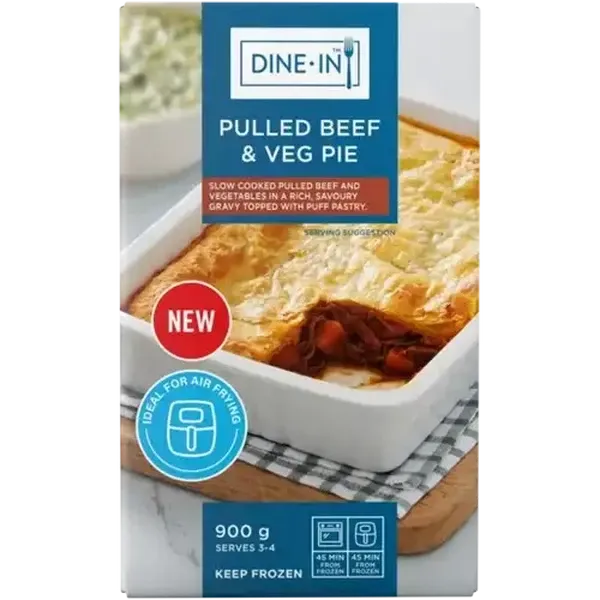 Dine-In Frozen Pulled Beef & Veg Pie 900g