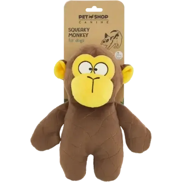 Petshop Canine Brown Squeaky Monkey Plush Dog Toy