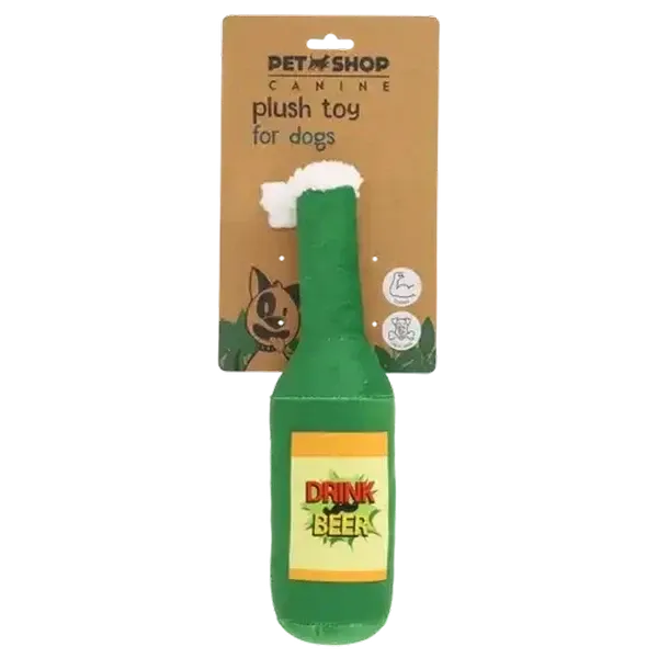 Petshop Green Plush Beer Bottle Toy for Dogs