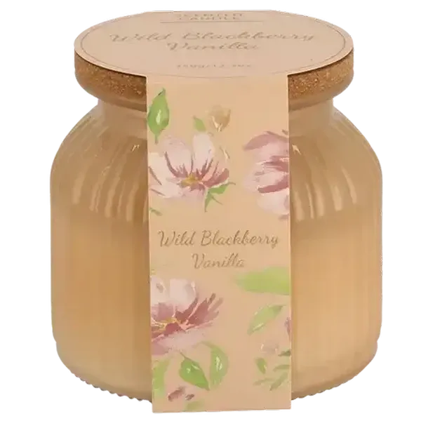 Wild Blackberry Vanilla Pink Glass Jar Candle with Bamboo Lid