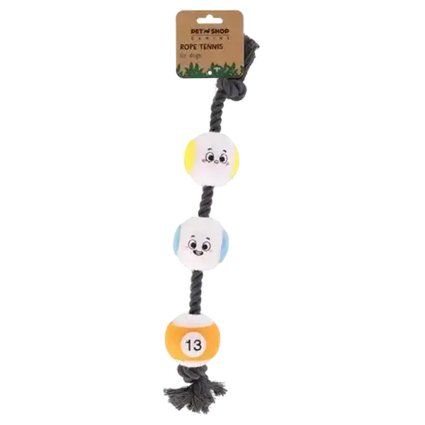 Petshop Black & White Emoji Tennis Ball Rope Dog Toy