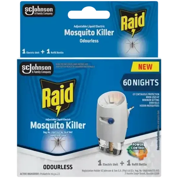 Raid Adjustable Liquid Electric Odourless Mosquito Killer Unit & Refill 2 Piece