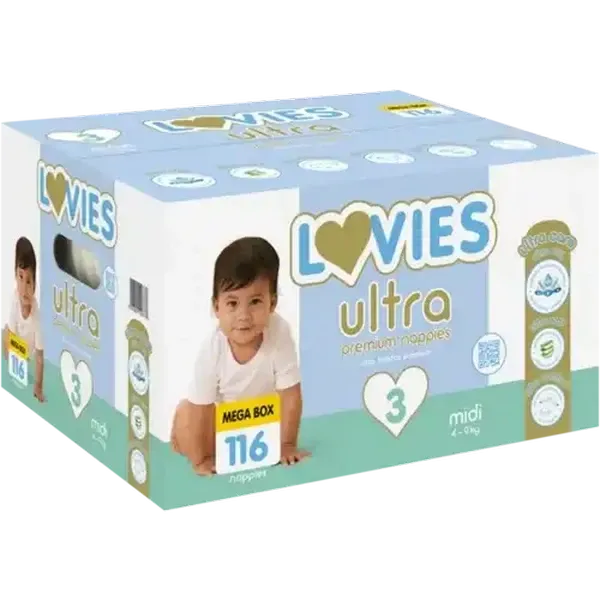 Lovies Ultra Size 3 Premium Disposable Nappies 116-Pack