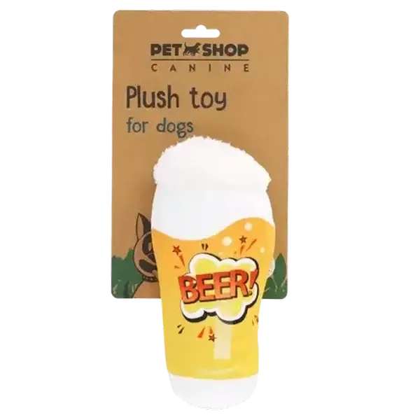 Petshop White & Yellow Plush Beer Toy for Dogs