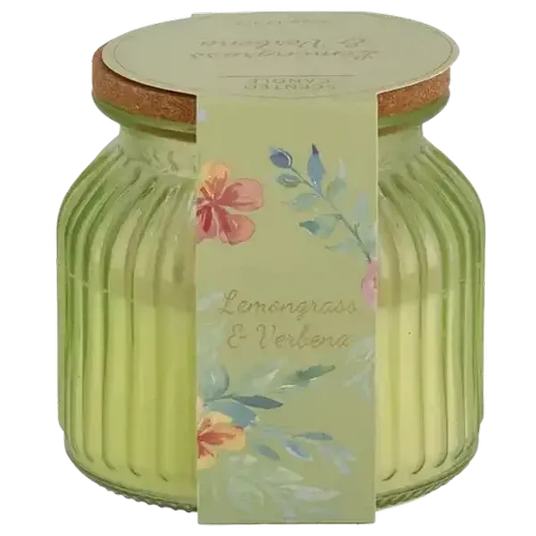 Lemongrass & Verbena Green Jar Glass Candle with Bamboo Lid 10 x 10cm