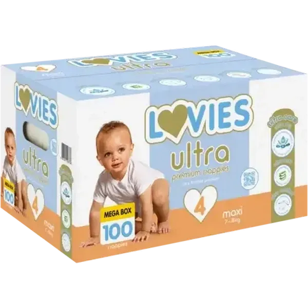 Lovies Ultra Size 4 Premium Disposable Nappies 100-Pack