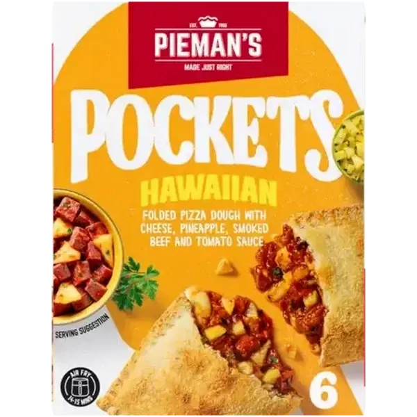 PIEMAN'S Frozen Hawaiian Pizza Pockets 6 x 130g