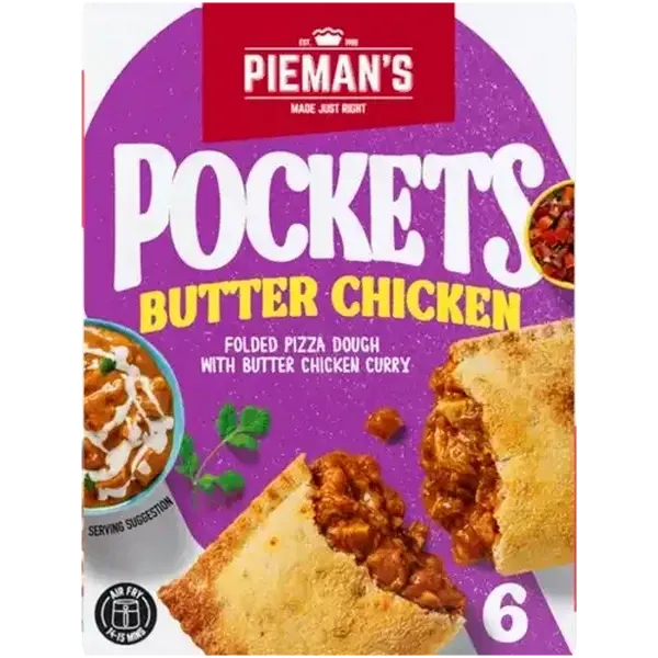 PIEMAN'S Frozen Butter Chicken Pizza Pockets 6 x 130g