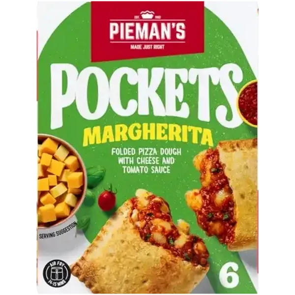 PIEMAN'S Frozen Margherita Pizza Pockets 6 x 130g