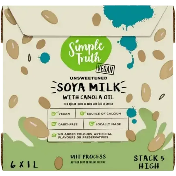 Simple Truth Unsweetened Soya Milk with Canola Oil 6 x 1L