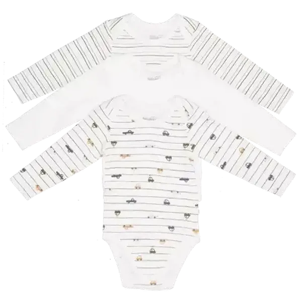 Jolly Tots Car Long Sleeve Vests 3 - 6 Months 3-Pack