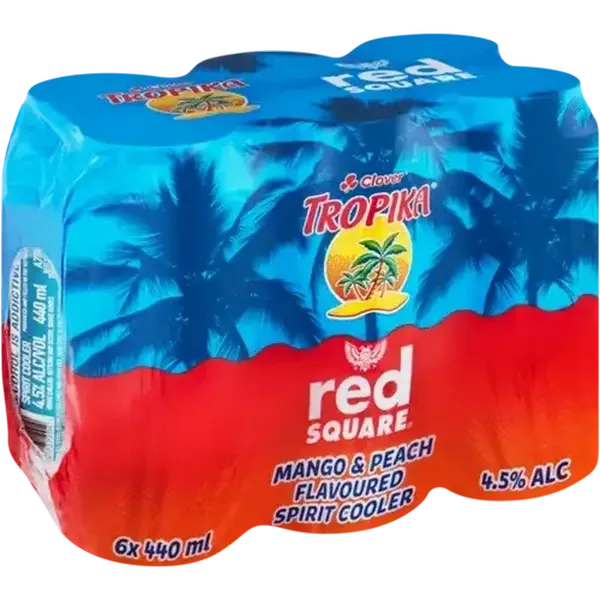 Red Square Clover Mango & Peach Flavoured Tropika Spirit Cooler 6 x 440ml