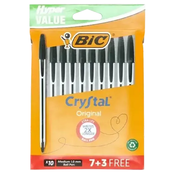 BIC Hyper Value Crystal Black Ballpoint Pen 10-Pack