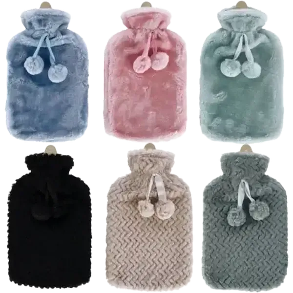 TravelVac Plush Pom Pom Hot Water Bottle 2L (Colour May Vary)