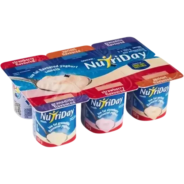 Danone NutriDay Strawberry, Apricot & Granadilla Flavoured Low Fat Smooth Yoghurt 6 x 100g