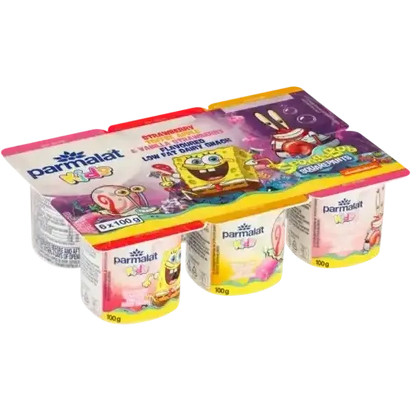 Parmalat Kids Strawberry, Toffee Apple & Vanilla Strawberry Flavoured Low Fat Dairy Snack 6 x 100g