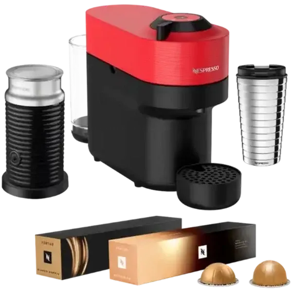 Nespresso Vertuo Pop Red Value Pack (Coffee Machine with Nespresso Aeroccino 3 Milk Frother & Cup) …