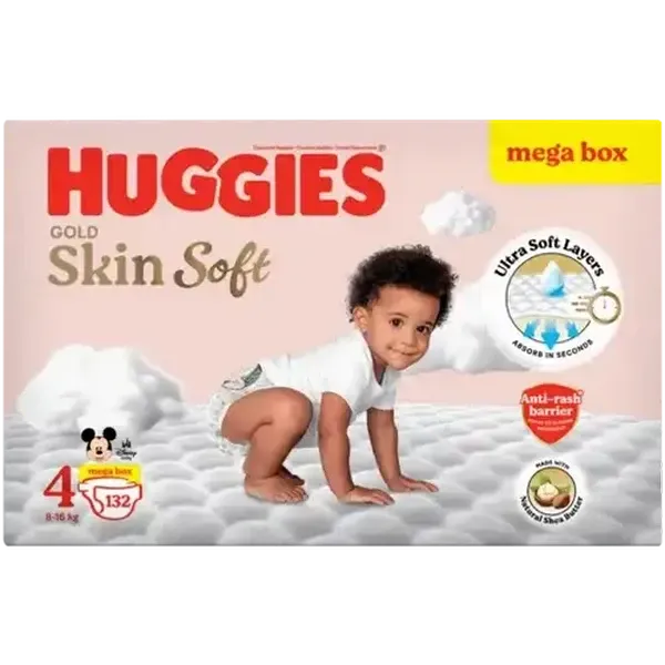 Huggies Gold Skin Soft Size 4 Disposable Nappies 132 Pack