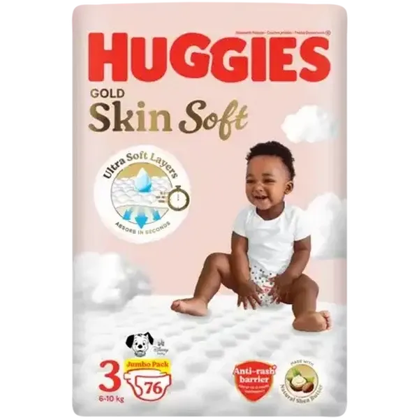 Huggies Gold Skin Soft Size 3 Disposable Nappies 76 Pack