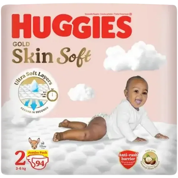 Huggies Gold Skin Soft Size 2 Disposable Nappies 94 Pack