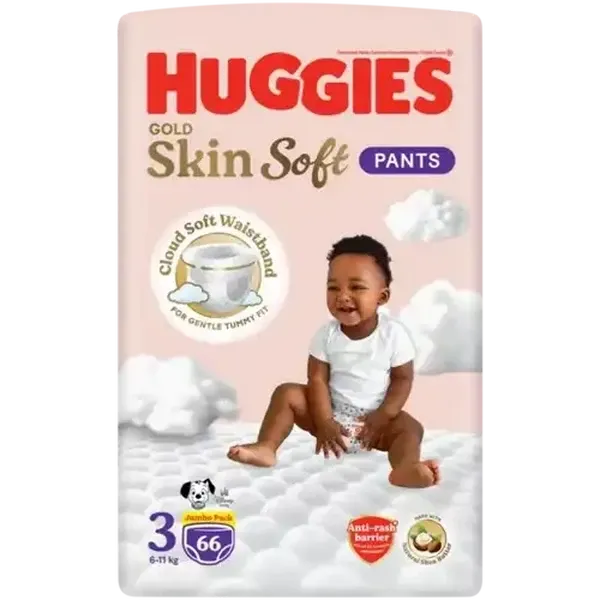 Huggies Gold Skin Soft Size 3 Disposable Nappy Pants 66 Pack