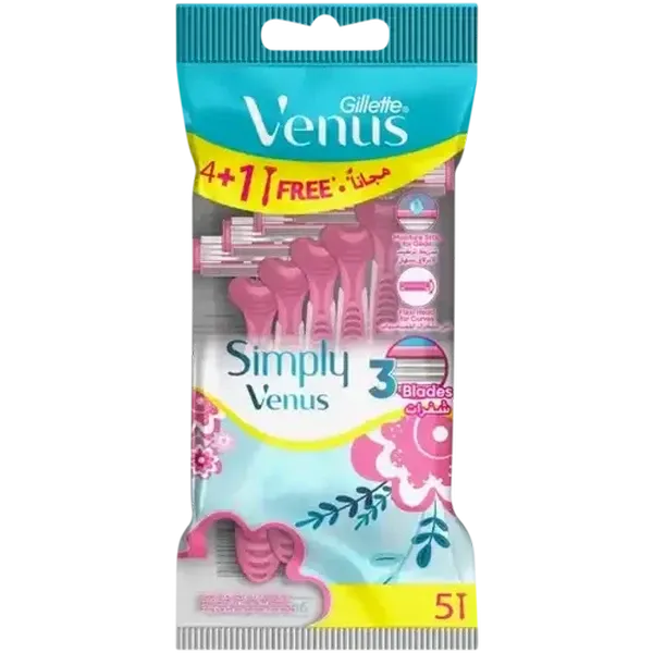 Gillette Simply Venus Pink 3 Blade Disposable Razors 5 Pack