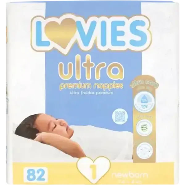 Lovies Ultra Premium Size 1 Disposable Nappies 82 Pack