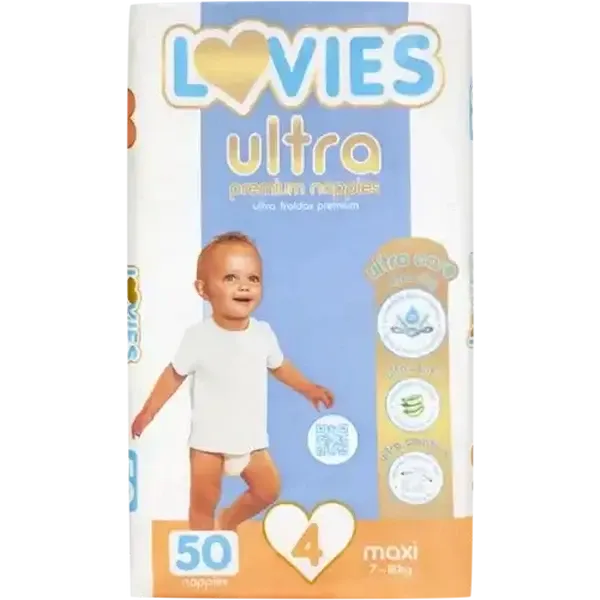 Lovies Ultra Premium Size 4 Disposable Nappies 50 Pack
