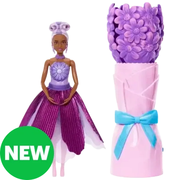Barbie Petal Pop Scented Doll with Purple Floral Dress & Accessories, Bouquet Reveal with Pet Bunny…