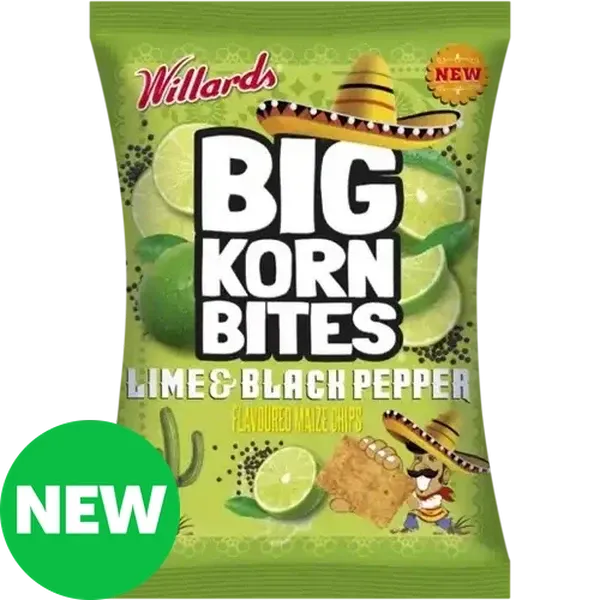Willards Big Corn Bites Lime & Black Pepper Flavoured Maize Chips 120g