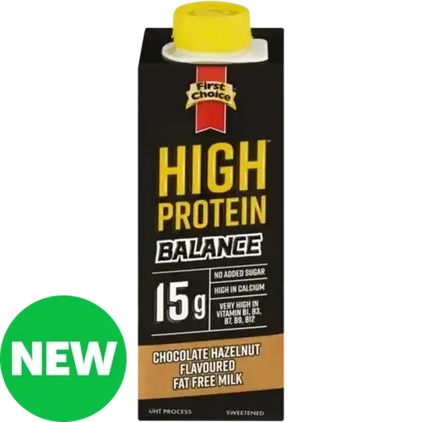 First Choice High Protein Balance Chocolate Hazelnut Flavoured Fat Free Milk 250ml
