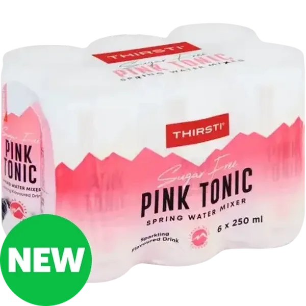 Thirsti Pink Tonic Flavoured Sugar Free Sparkling Spring Water Mixer 6 x 250ml