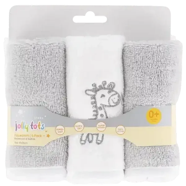 Jolly Tots Z-Twist Cotton Facecloth 0 Months + 25 x 25cm 6-Pack