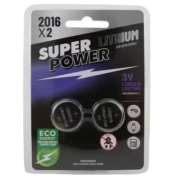 Super Power CR2016 3V Lithium Cell Coin Batteries 2-Pack