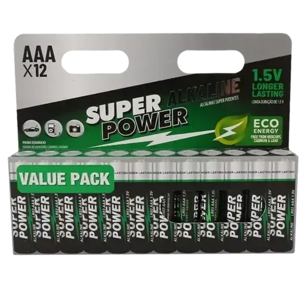 Super Power AAA Alkaline Batteries 12-Pack