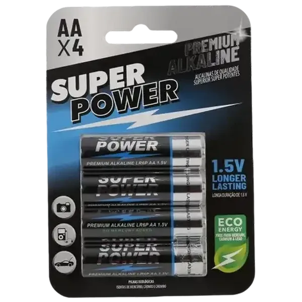 Super Power Premium AA Alkaline Batteries 4-Pack