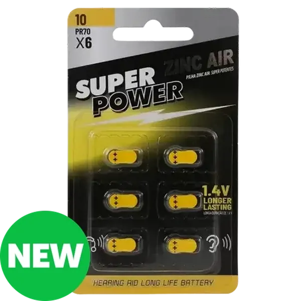Super Power Zinc-Air Hearing Aid Batteries Size 10 6-Pack