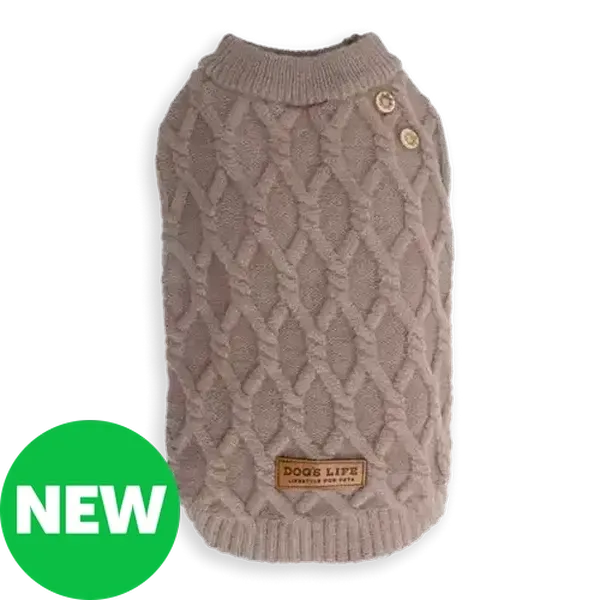 Dog's Life Khaki Cableknit Pet Jumper Medium