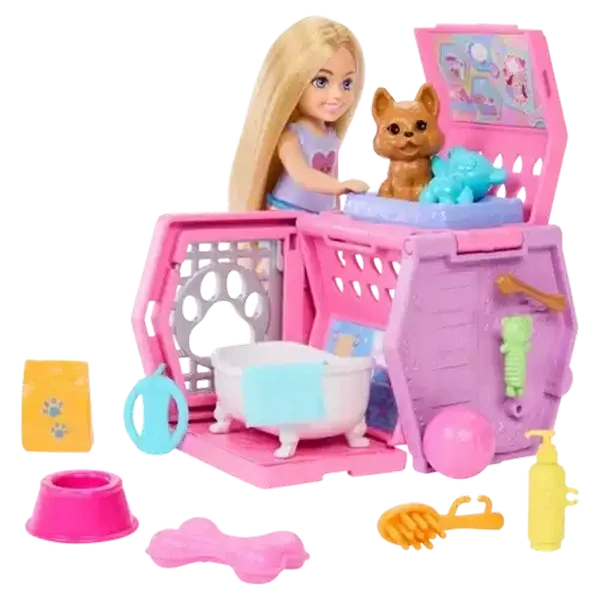 Barbie Chelsea Puppy Carrier Playset, Blonde Small Doll and Accessories, Dog Carrier with Puppy The…