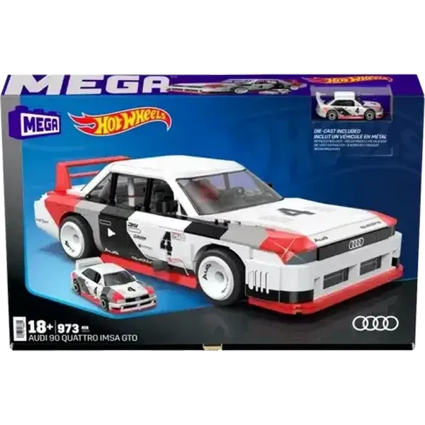 MEGA Hot Wheels Audi 90 Quattro IMSA GTO Building Toy Kit (973 Pieces) for Collectors