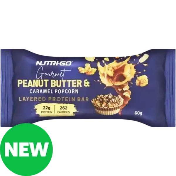 Nutri-Go Peanut Butter & Caramel Popcorn Gourmet Layered Protein Bar 60g