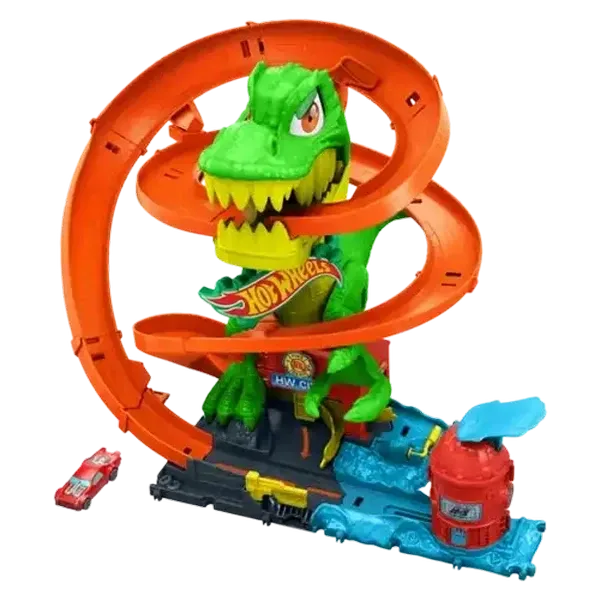 Hot Wheels Toy Car Track Set, City T-Rex Blaze Battle Playset & 1:64 Scale Die-Cast Vehicle
