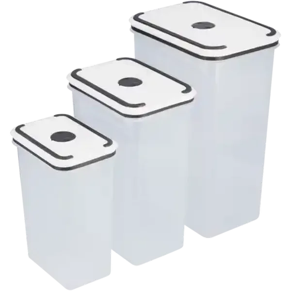 Plastic Grey & White Dry Food Storage Canister Set 3 Piece