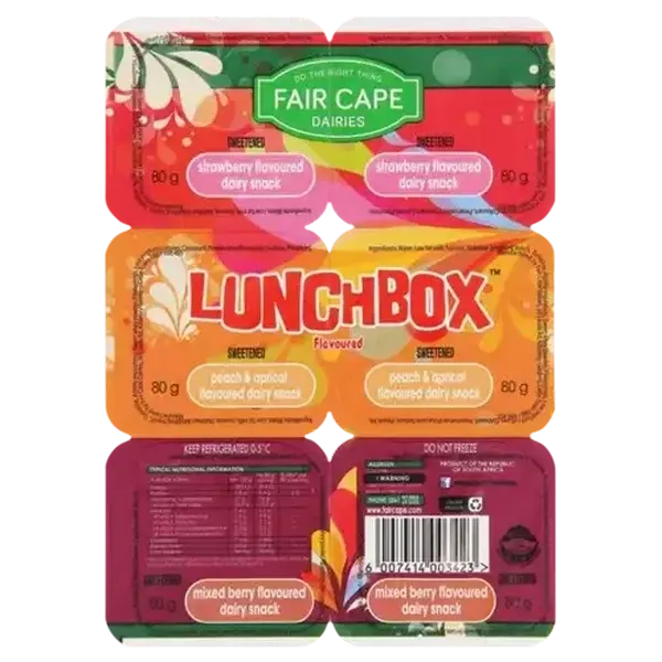 Fair Cape Dairies Lunchbox Strawberry, Mixed Berry & Peach & Apricot Flavoured Dairy Snack 6 x 80g