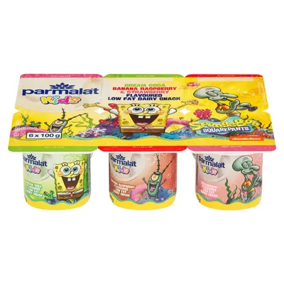 Parmalat Kids Cream Soda, Banana Raspberry & Strawberry Flavoured Low Fat Dairy Snack 6 x 100g