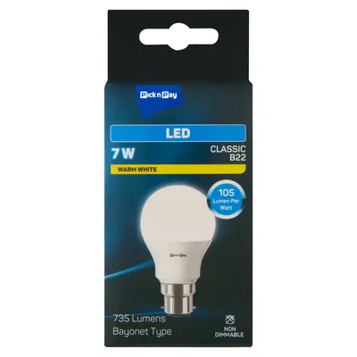 PnP 7W BC Warm White Non-Dimmable Classi c LED Bulb