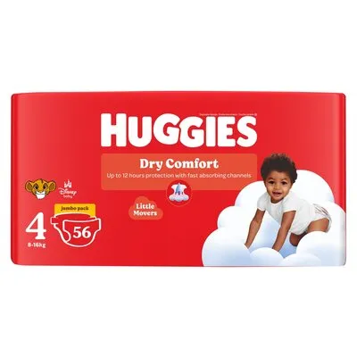 Huggies Dry Comfort Nappies Jumbo Pack Size 4 56 Pack