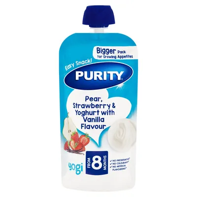 Purity Pouch Pears,Yoghurt & Strawberry with Vanilla 150ml